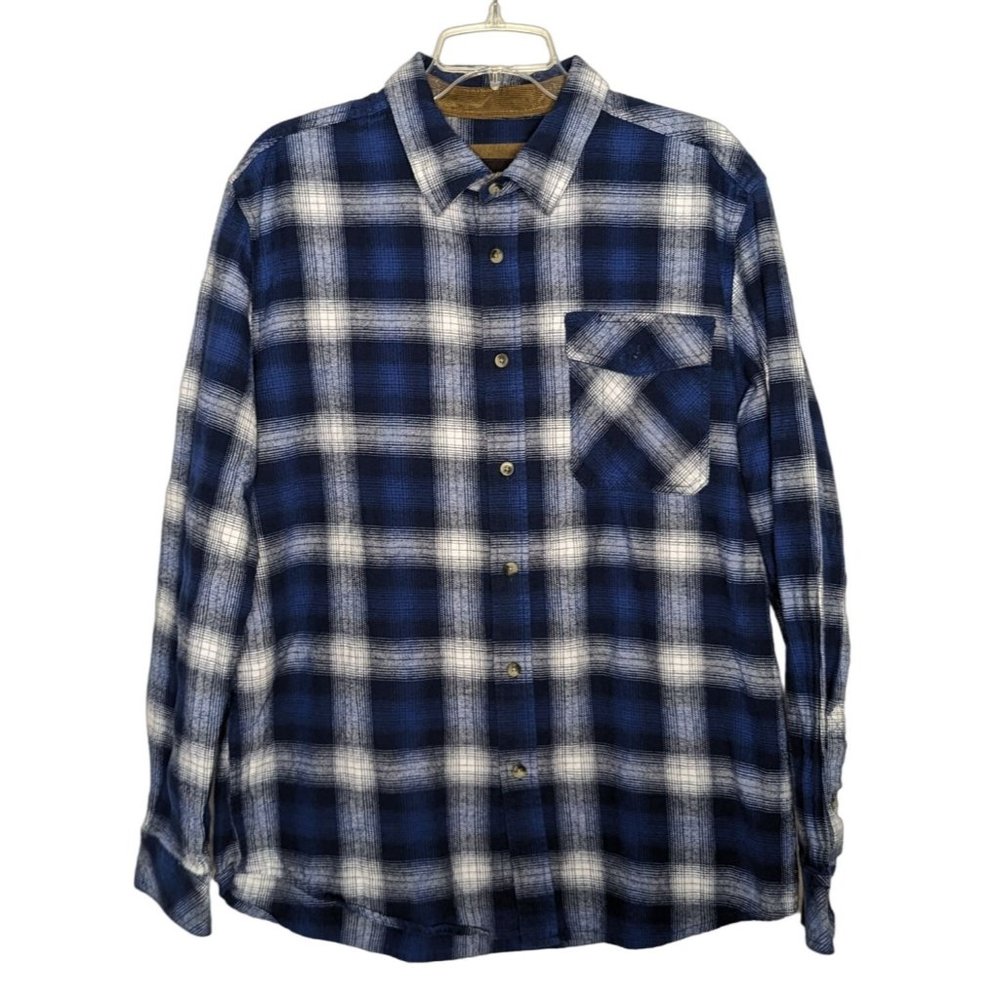 CQR long sleeve button down‎ upper pocket blue flannel cotton shirt size L
